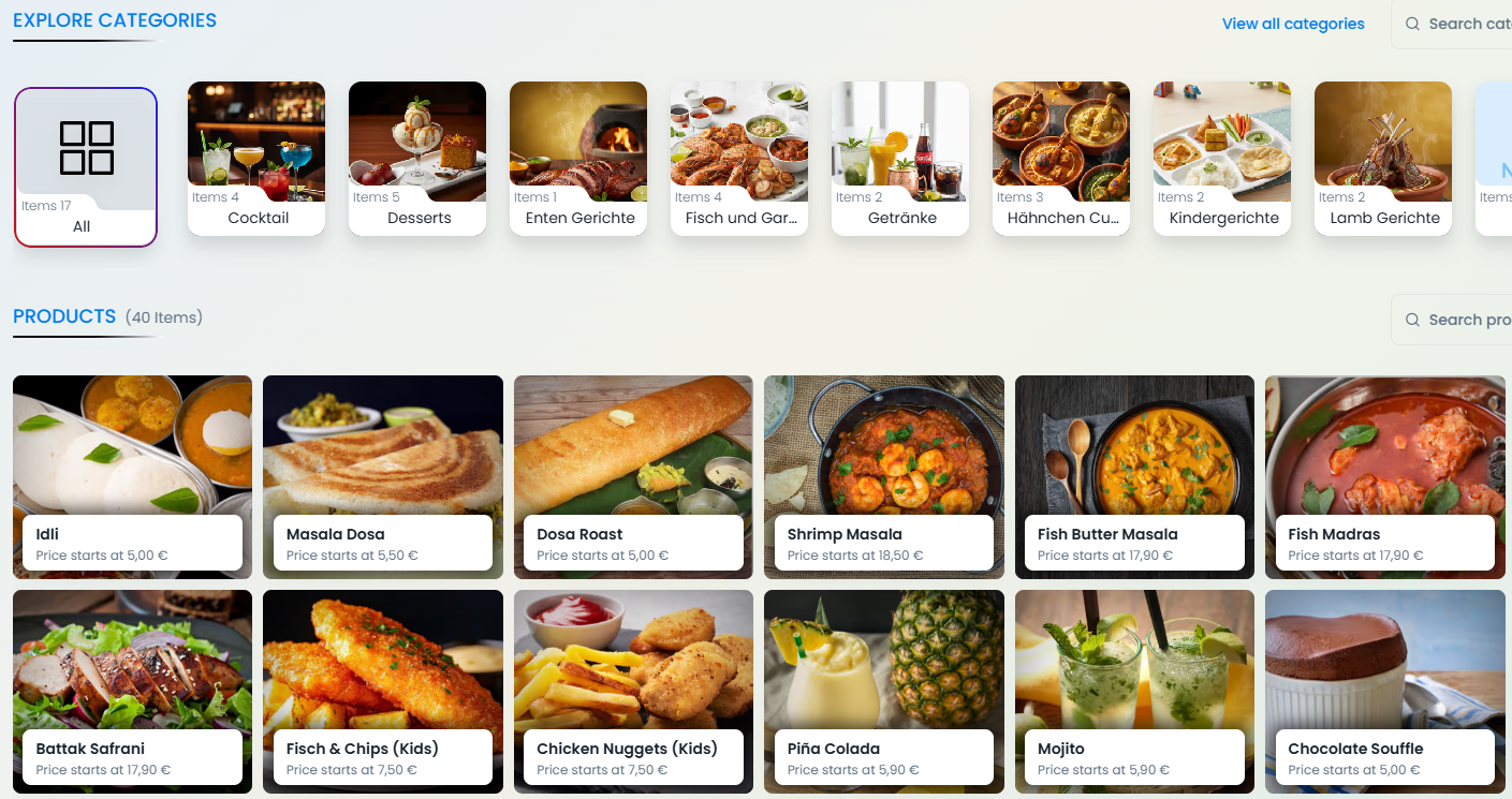 Nexkauf POS Menu with colorful categories and quick access